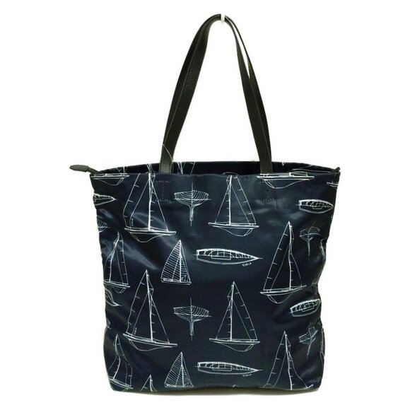 Auth FURLA - Dark Navy White Black Nylon Leather Shoulder Bag - Picture 2 of 9